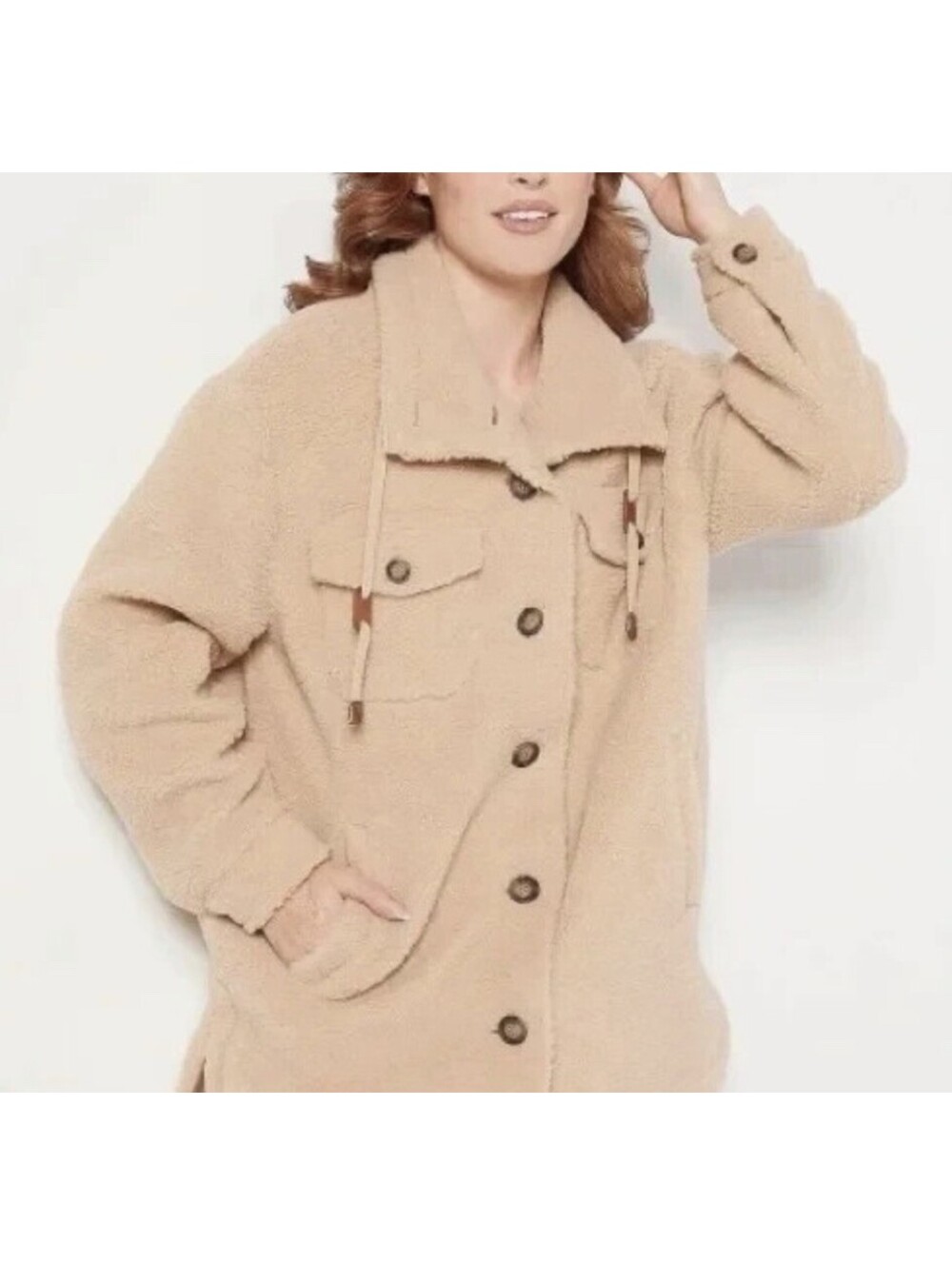 Kookaburra By Ugg Tan Sherpa Jacket Women Sz M Cozy Pockets Teddy Bear Shacket